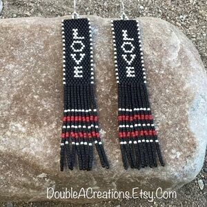 LOVE Beaded Earrings with Fringe